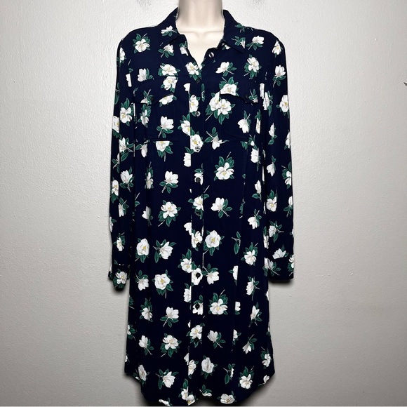 Draper James Women Shirt Dress 8 Navy Blue Button Front Floral‎ Casual - Picture 1 of 8